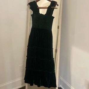 O.p.t green velvet tiered nap dress size m